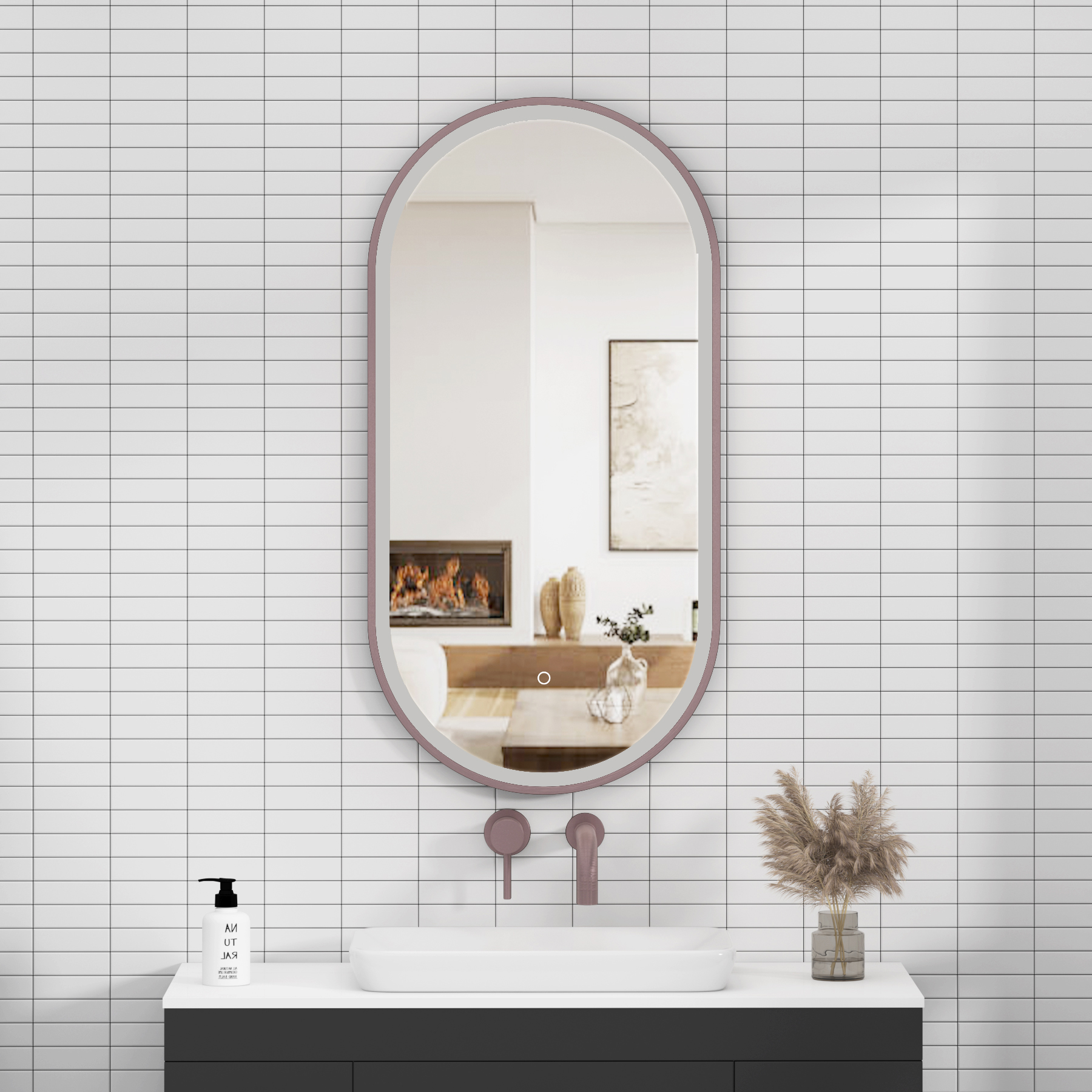 Elite 450 x 900mm Brushed Bronze Frontlit LED Illuminated Framed Capsule Mirror with Demister Pad & Touch Sensor