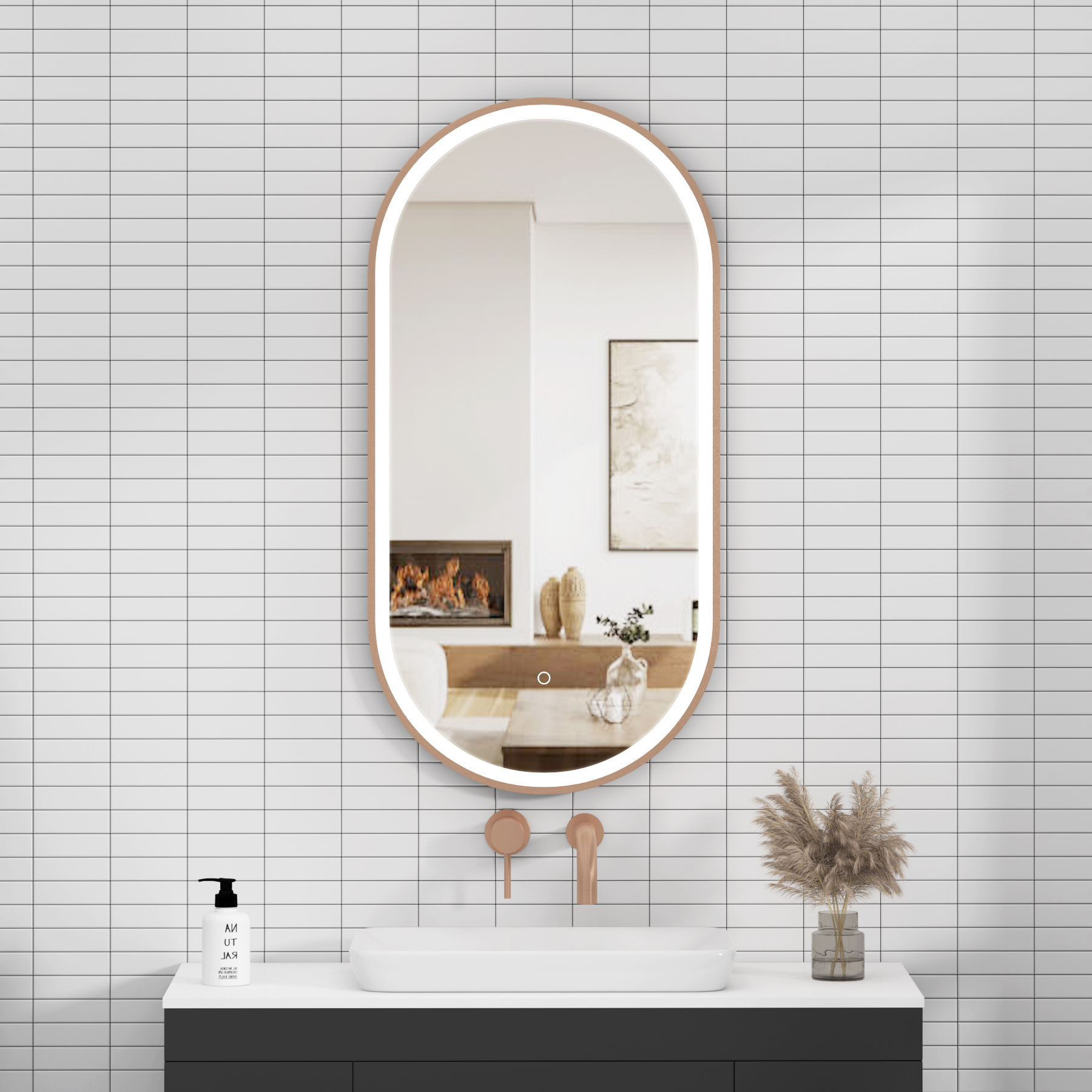 Elite 450 x 900mm Chrome LED Framed Capsule Mirror with Demister Pad - Anti-Fog