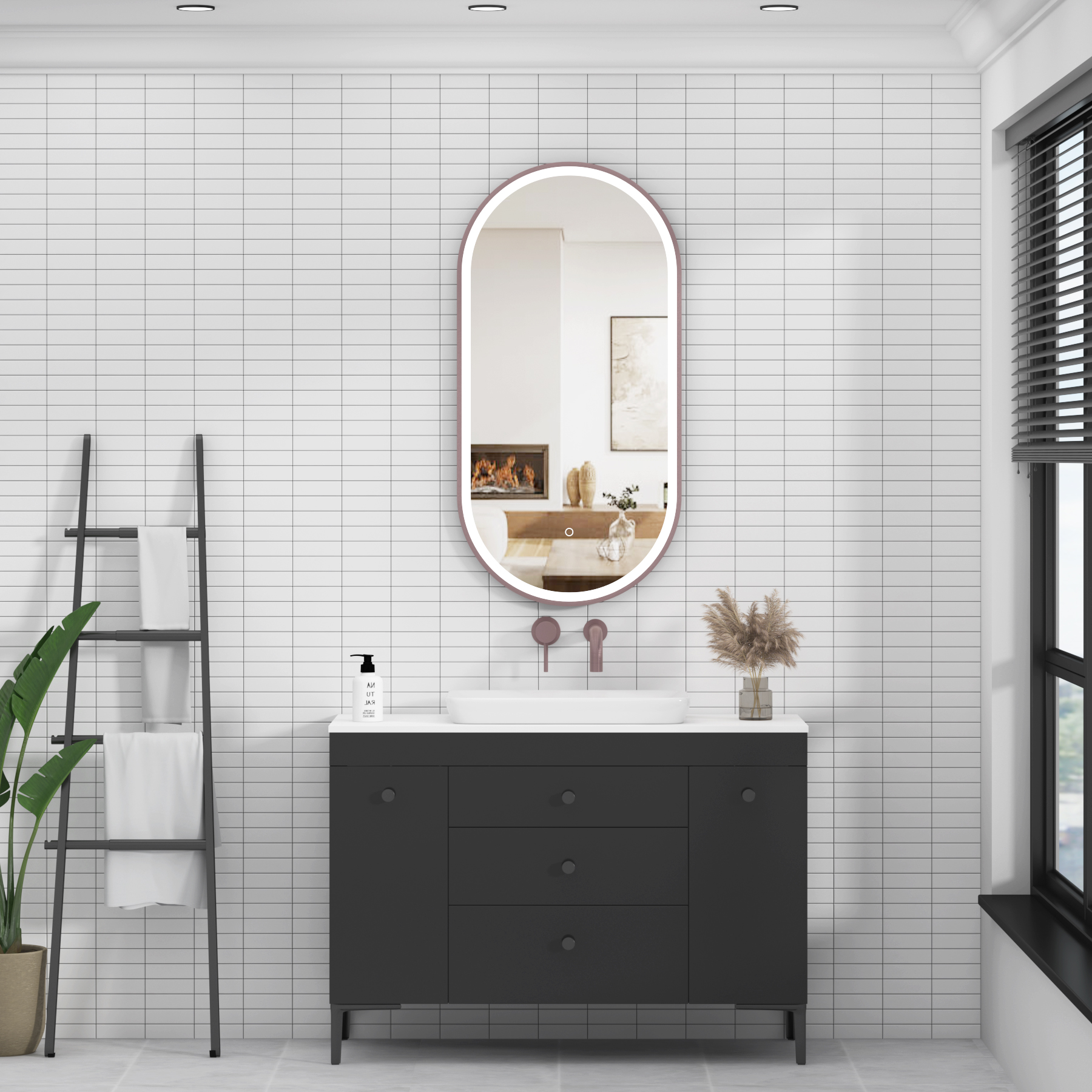 Elite 450 x 900mm Brushed Bronze Frontlit LED Illuminated Framed Capsule Mirror with Demister Pad & Touch Sensor