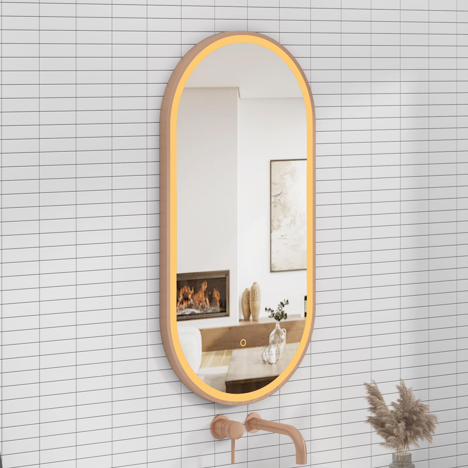 Elite 450 x 900mm Frontlit LED Illuminated Framed Capsule Mirror with Demister Pad & Touch Sensor  - Multiple Colours