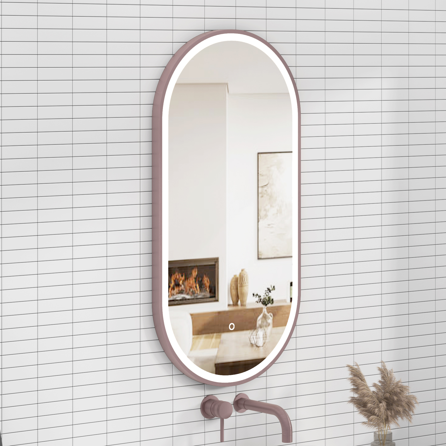 Elite 450 x 900mm Brushed Bronze Frontlit LED Illuminated Framed Capsule Mirror with Demister Pad & Touch Sensor