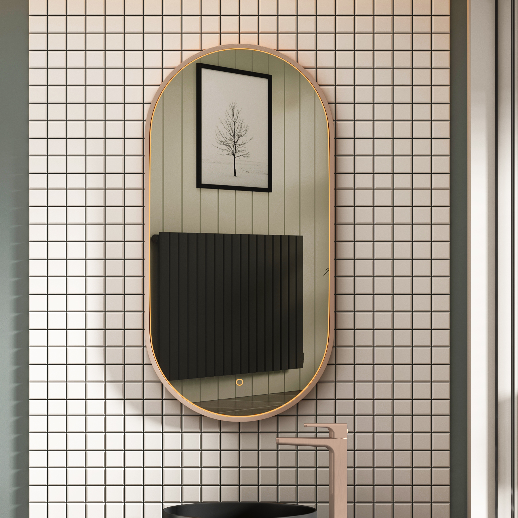 Luxor 450 x 900mm Framed Capsule Mirror Within Frame LED, Touch Sensor & Demister Pad  - Multiple Colours