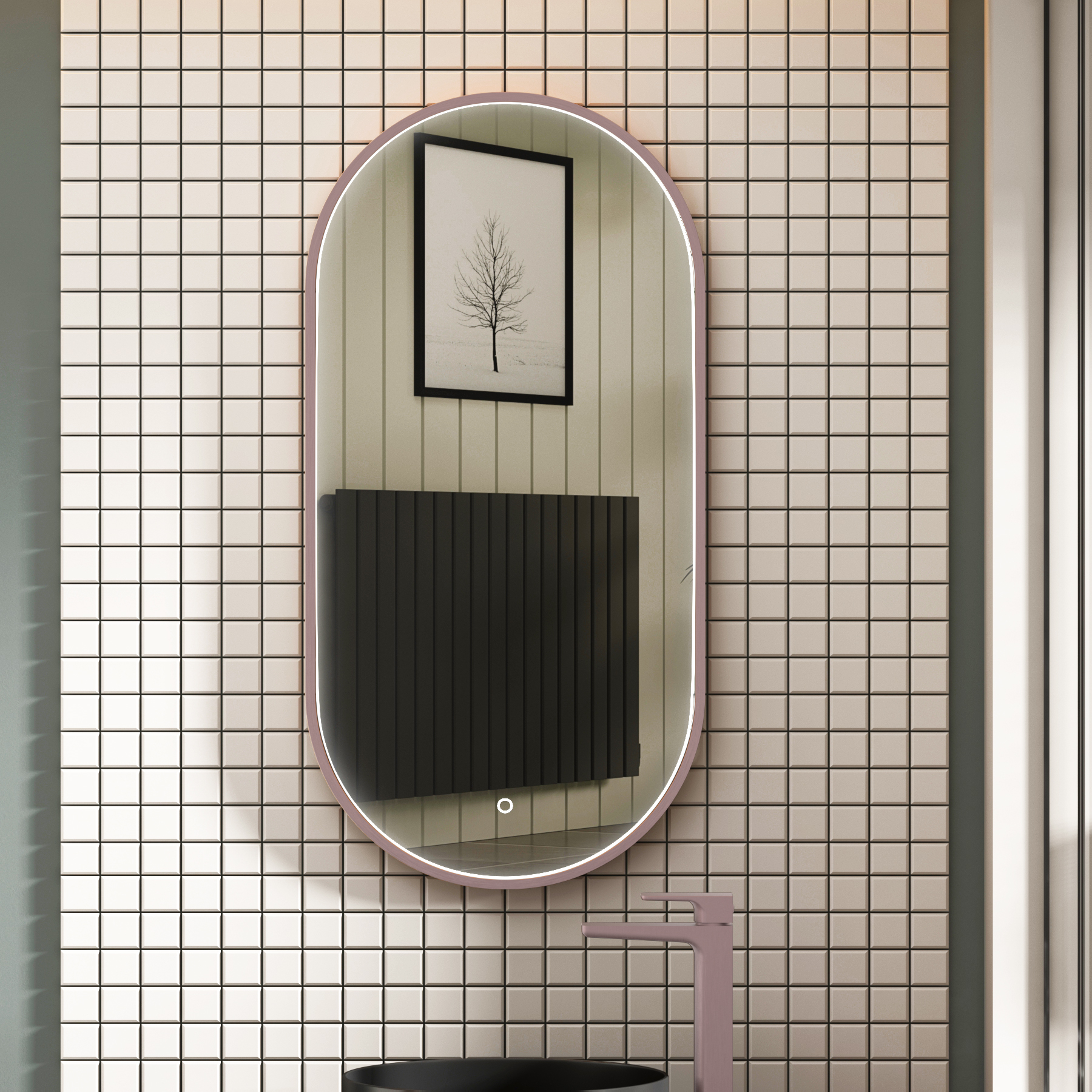 Luxor 450 x 900mm Brushed Bronze Framed Capsule Mirror Within Frame LED, Touch Sensor & Demister Pad
