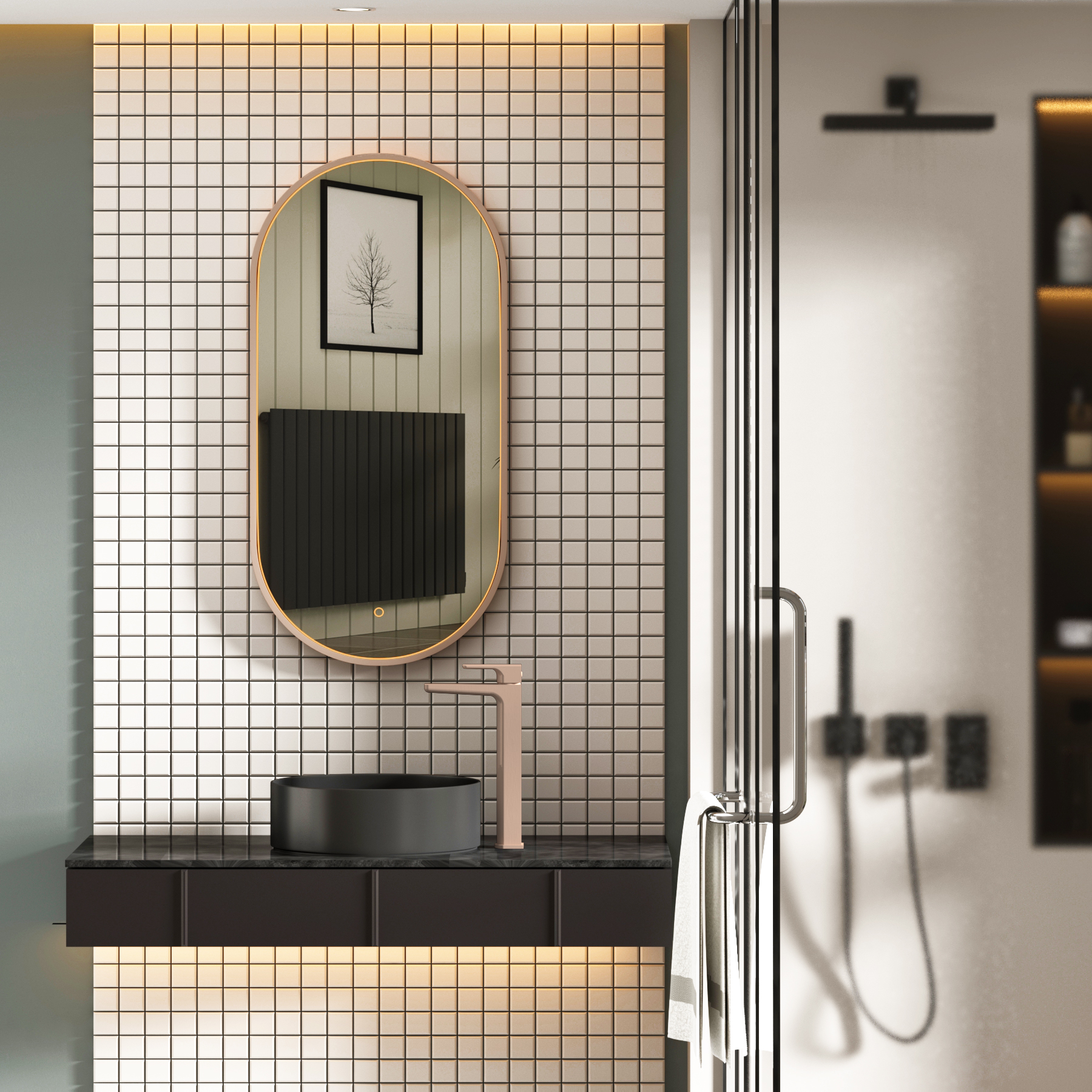 Luxor 450 x 900mm Framed Capsule Mirror Within Frame LED, Touch Sensor & Demister Pad  - Multiple Colours