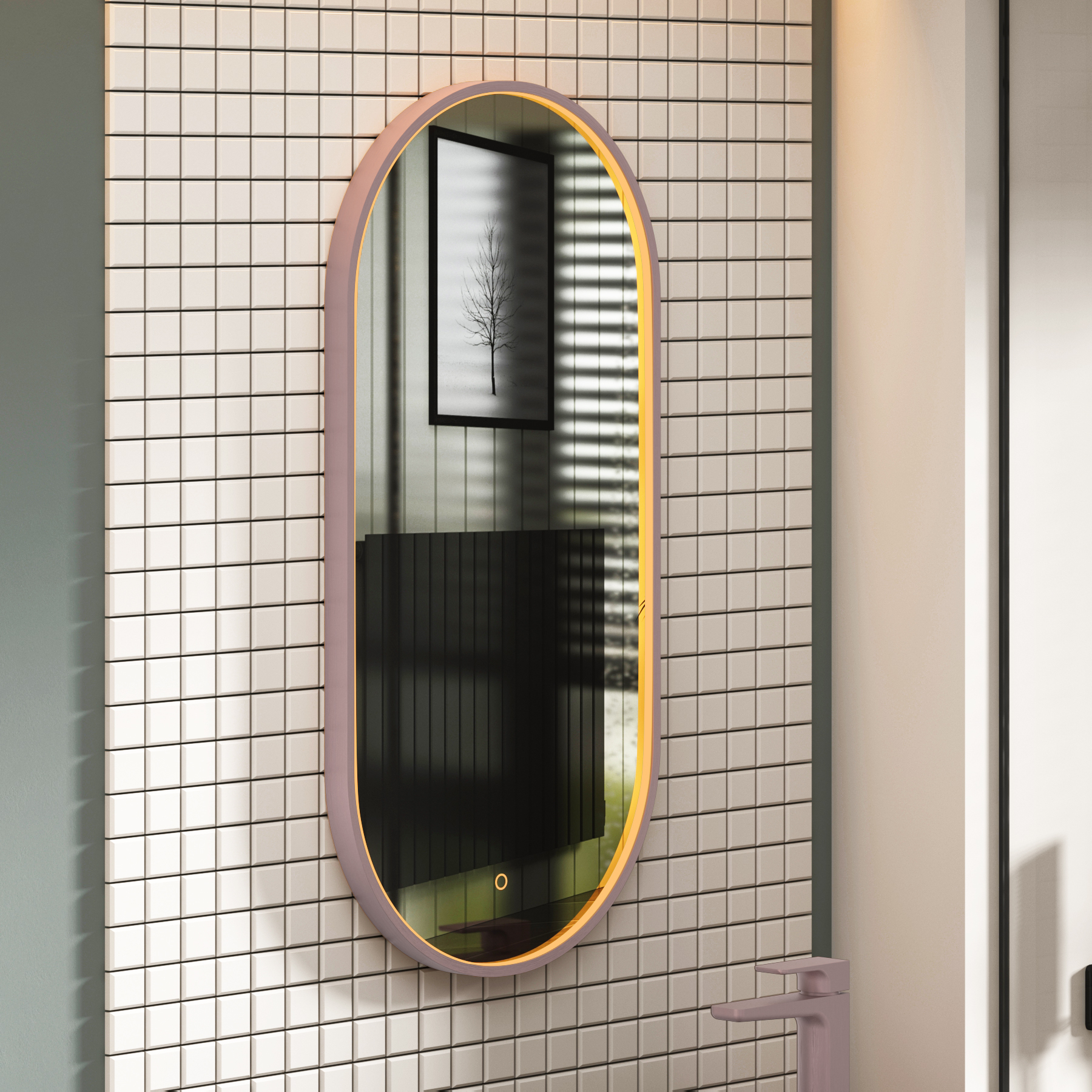 Luxor 450 x 900mm Brushed Bronze Framed Capsule Mirror Within Frame LED, Touch Sensor & Demister Pad