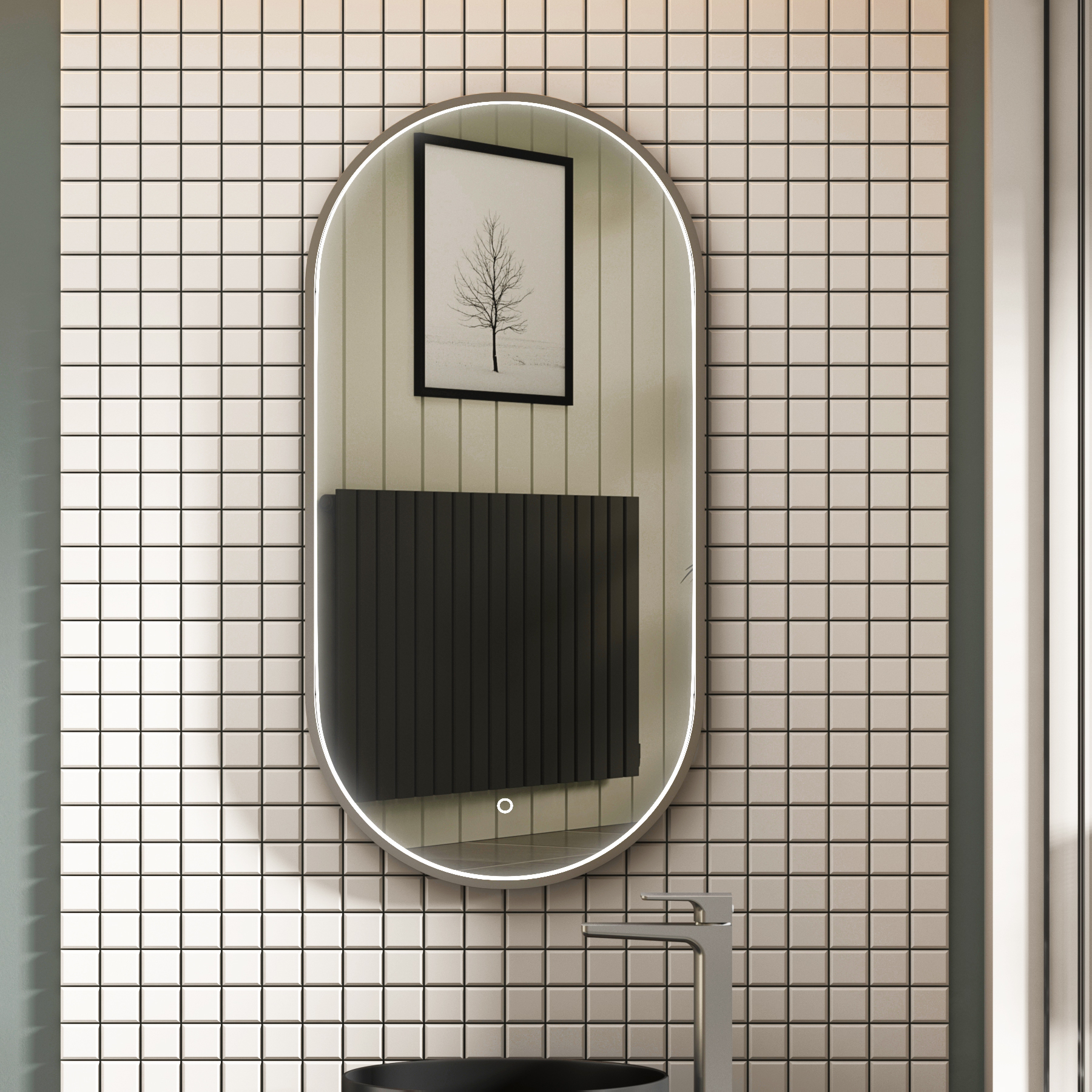 Luxor 450 x 900mm Framed Capsule Mirror Within Frame LED, Touch Sensor & Demister Pad  - Multiple Colours