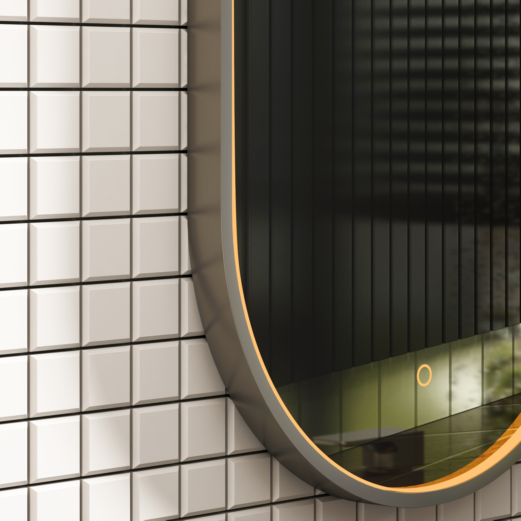 Luxor 450 x 900mm Gun Metal Grey Framed Capsule Mirror Within Frame LED, Touch Sensor & Demister Pad