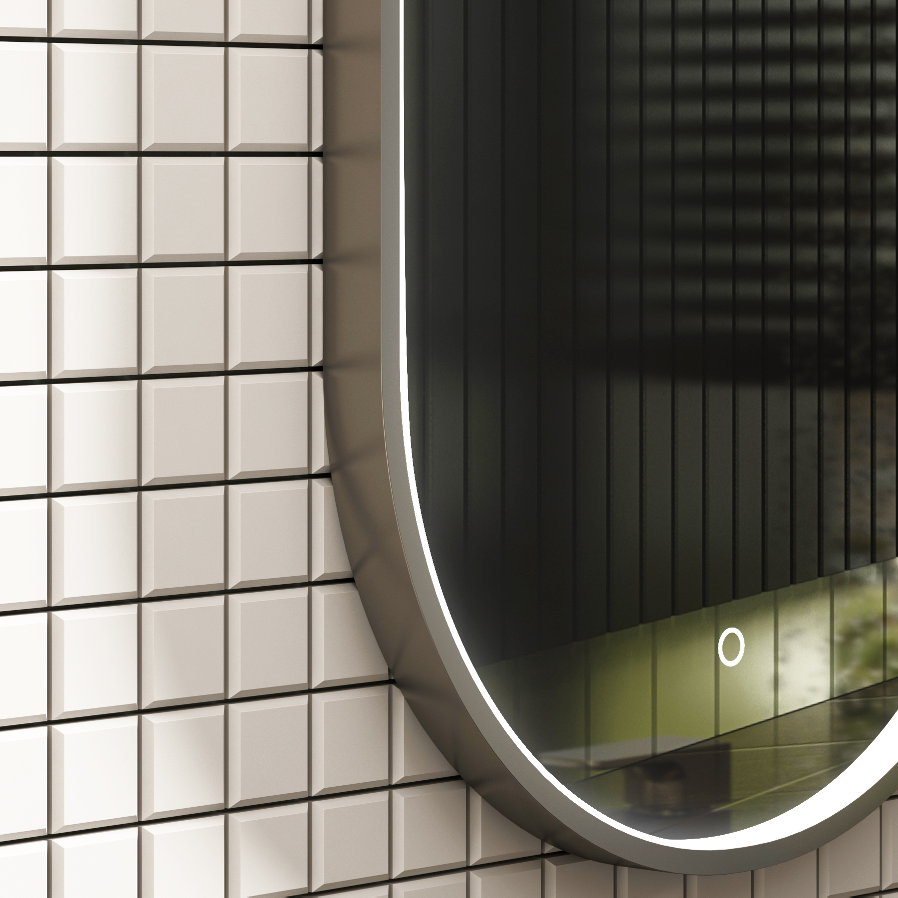 Luxor 450 x 900mm Gun Metal Grey Framed Capsule Mirror Within Frame LED, Touch Sensor & Demister Pad