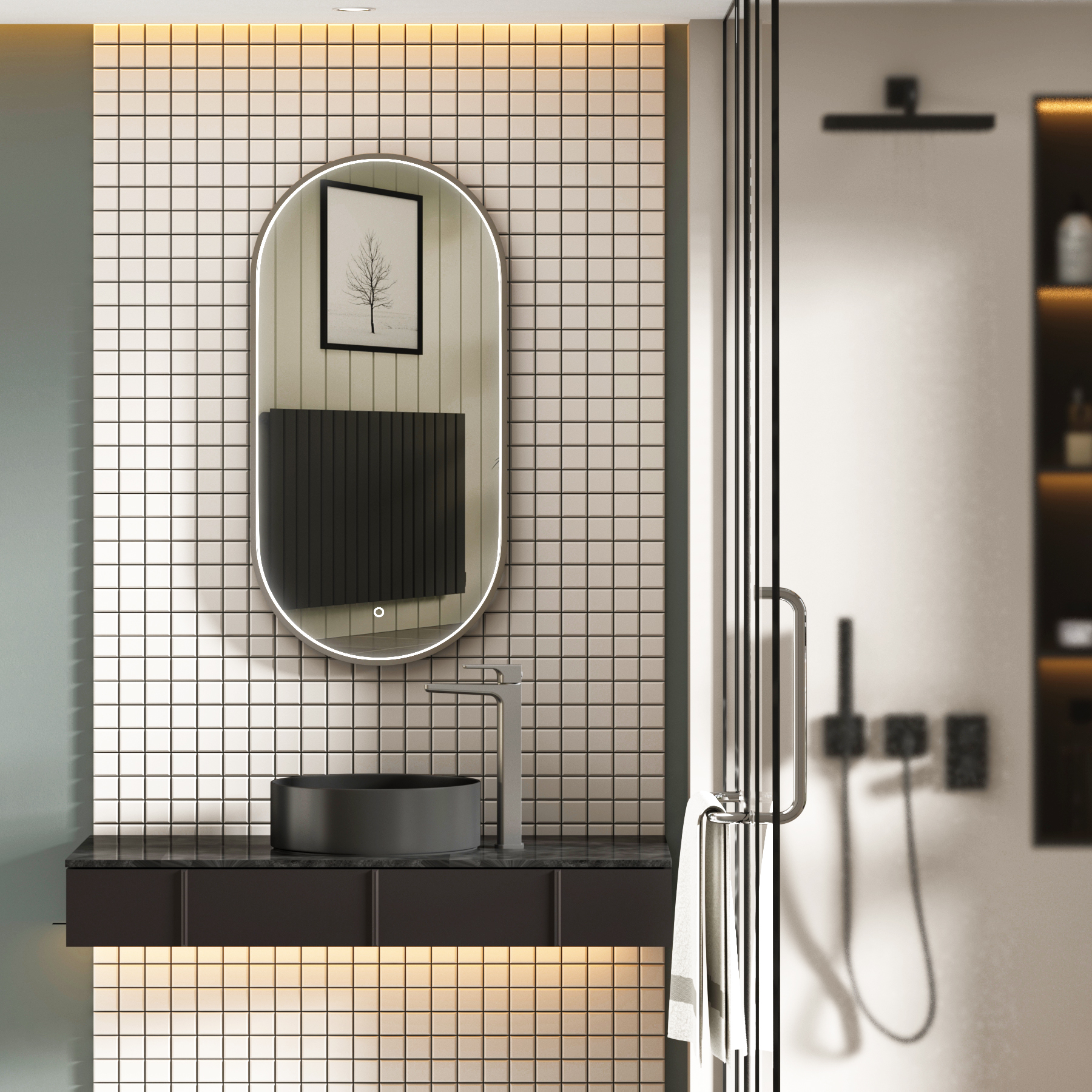 Luxor 450 x 900mm Framed Capsule Mirror Within Frame LED, Touch Sensor & Demister Pad  - Multiple Colours