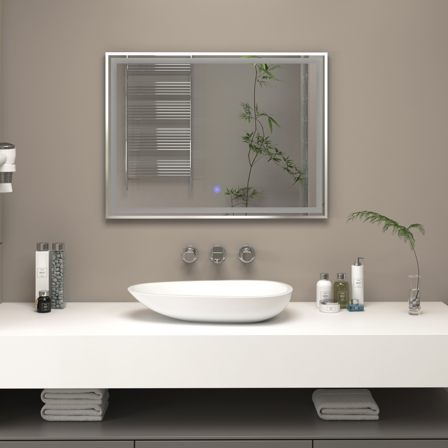 Oslo 800 x 600mm Chrome LED Illuminated Framed Mirror with Demister Pad & Touch Sensor