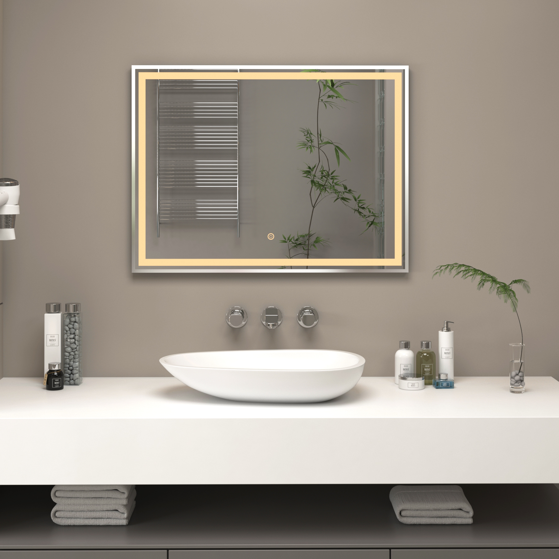 Oslo 800 x 600mm Chrome LED Illuminated Framed Mirror with Demister Pad & Touch Sensor