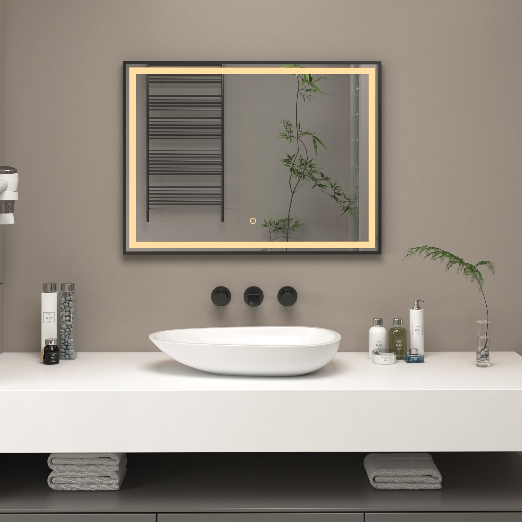 Oslo 800 x 600mm Black LED Illuminated Framed Mirror with Demister Pad ...