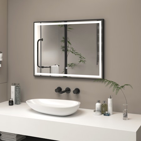 Oslo 800 x 600mm Black LED Illuminated Framed Mirror with Demister Pad & Touch Sensor