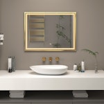Oslo 800 x 600mm Brushed Brass LED Illuminated Framed Mirror with Demister Pad & Touch Sensor