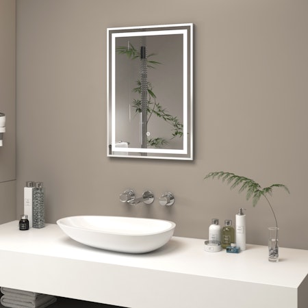 Oslo 500 x 700mm Chrome LED Framed Rectangle Mirror with Demister Pad & Touch Sensor