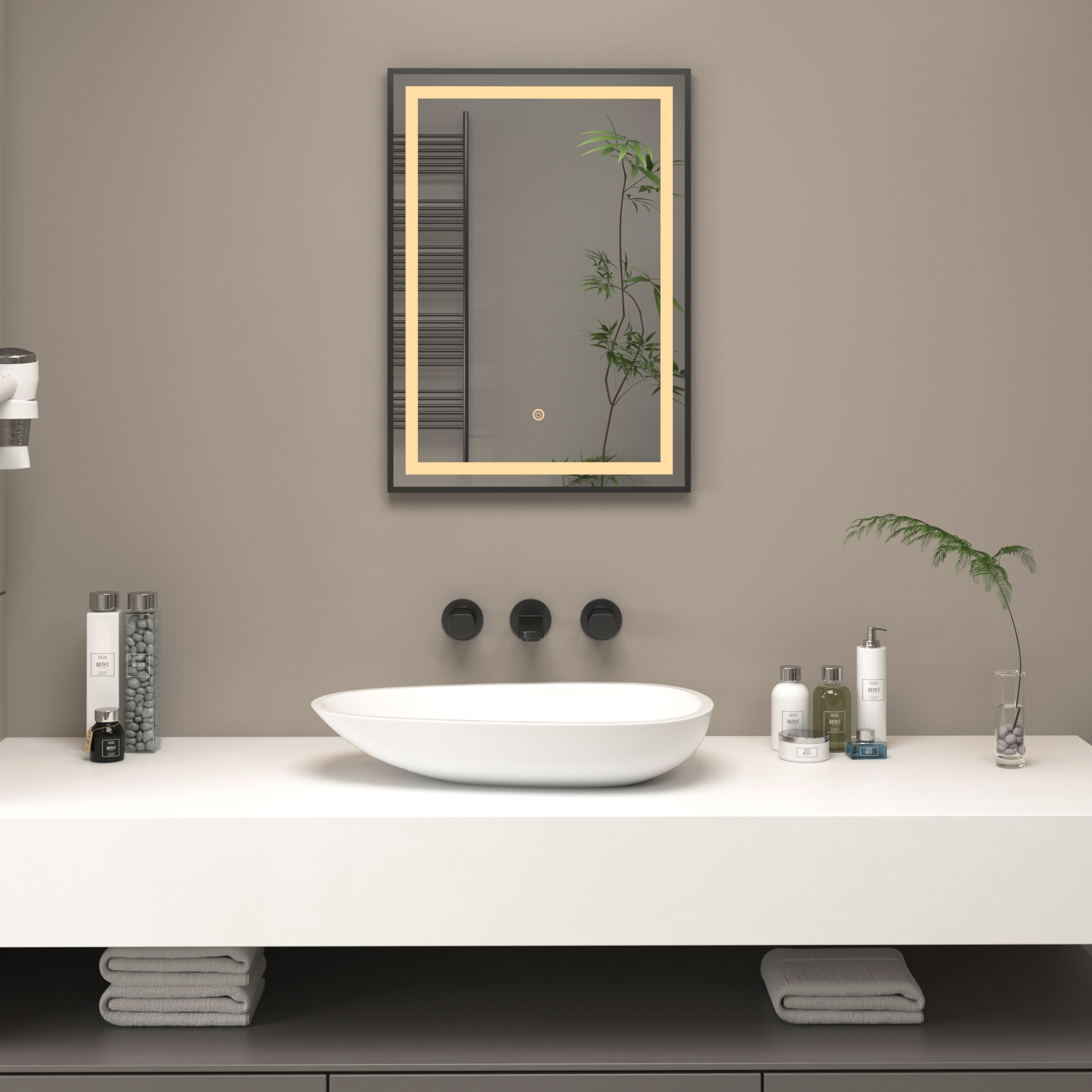 Oslo 500 x 700mm Matt Black Frontlit LED Illuminated Framed Mirror with Demister Pad & Touch Sensor