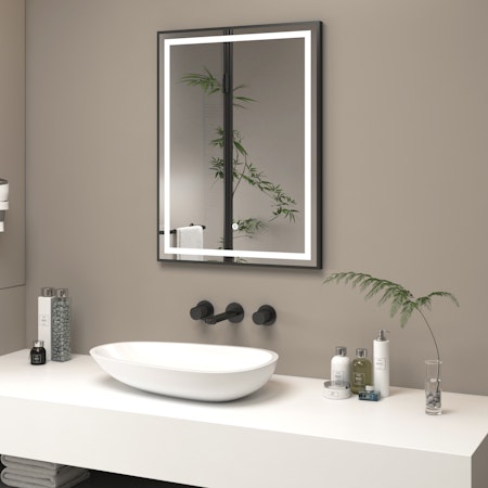 Oslo Black LED Framed Rectangle Mirror with Demister Pad & Touch Sensor