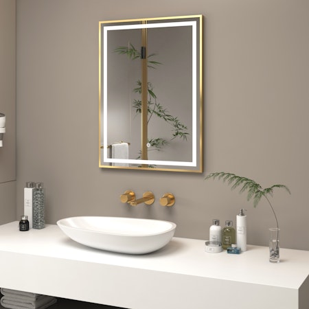 Oslo Brushed Brass LED Framed Rectangle Mirror with Demister Pad & Touch Sensor
