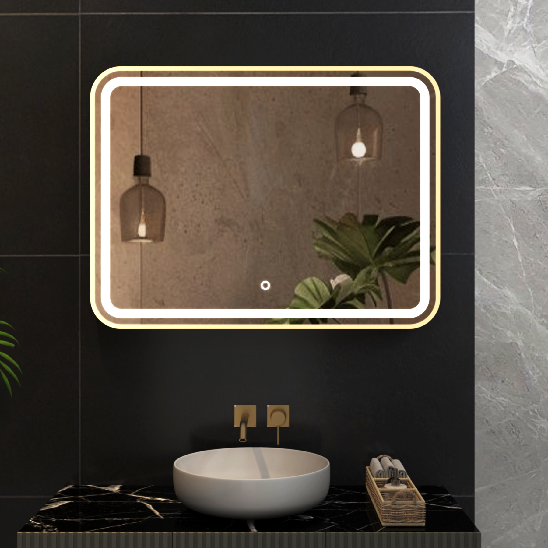 Luna 800 x 600mm Brushed Brass Frontlit LED Illuminated Framed ...