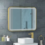 Luna 800 x 600mm Brass Front Lit LED Framed Mirror with Touch Sensor - Anti-Fog
