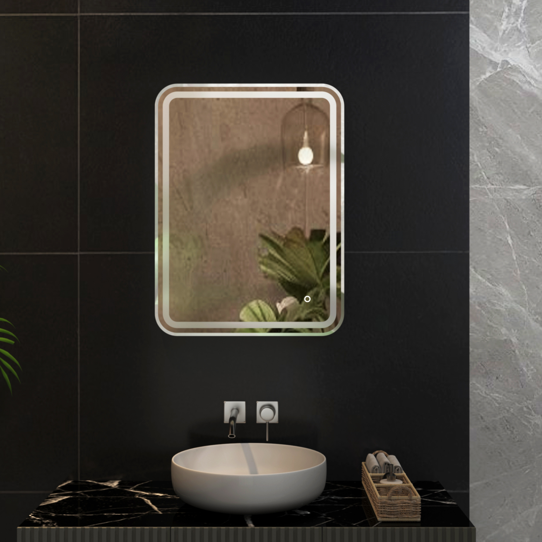 Luna Chrome Frontlit LED Illuminated Framed Rectangular Mirror with Demister Pad & Touch Sensor