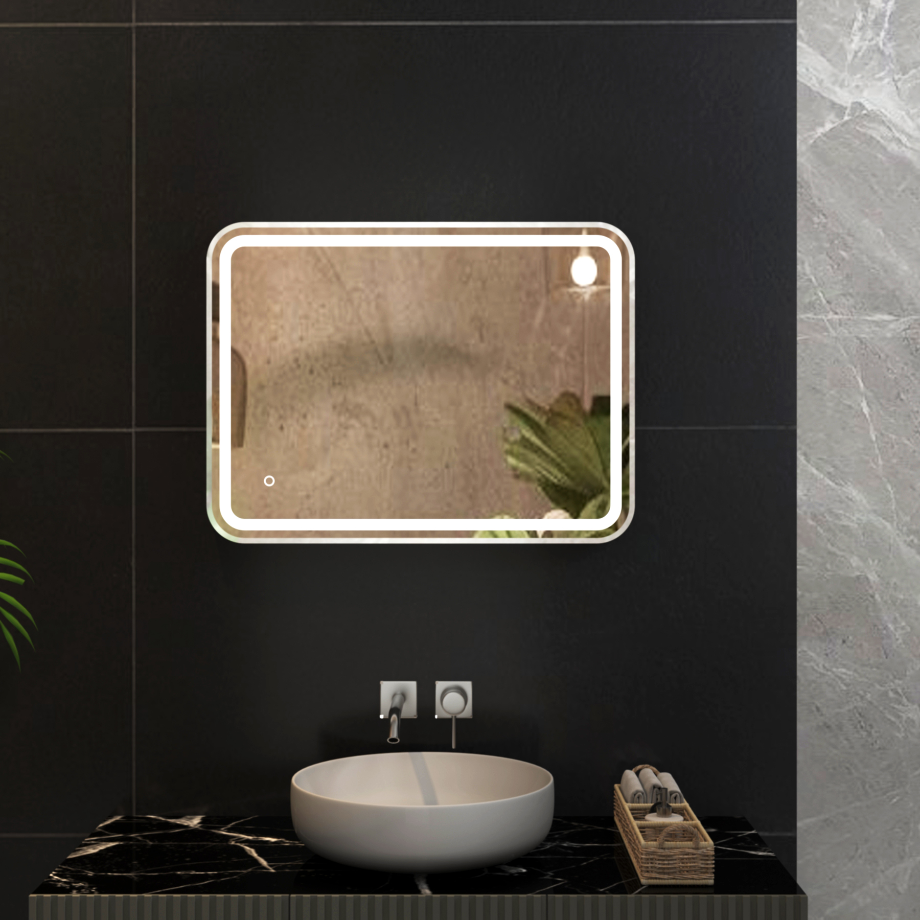 Luna 500 x 700mm Chrome Frontlit LED Framed Illuminated Mirror with Demister Pad & Touch Sensor
