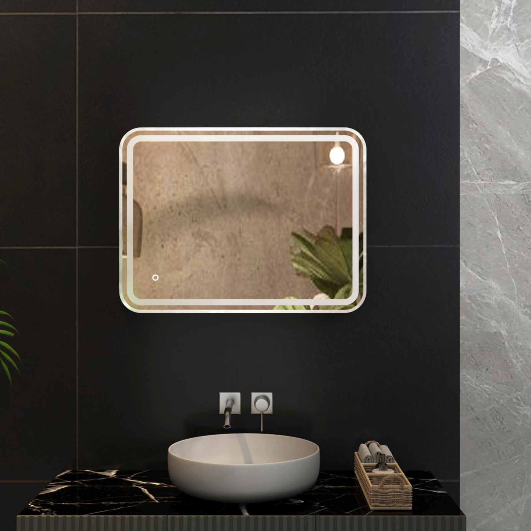 Luna 500 x 700mm Chrome Frontlit LED Illuminated Framed Mirror with Demister Pad & Touch Sensor