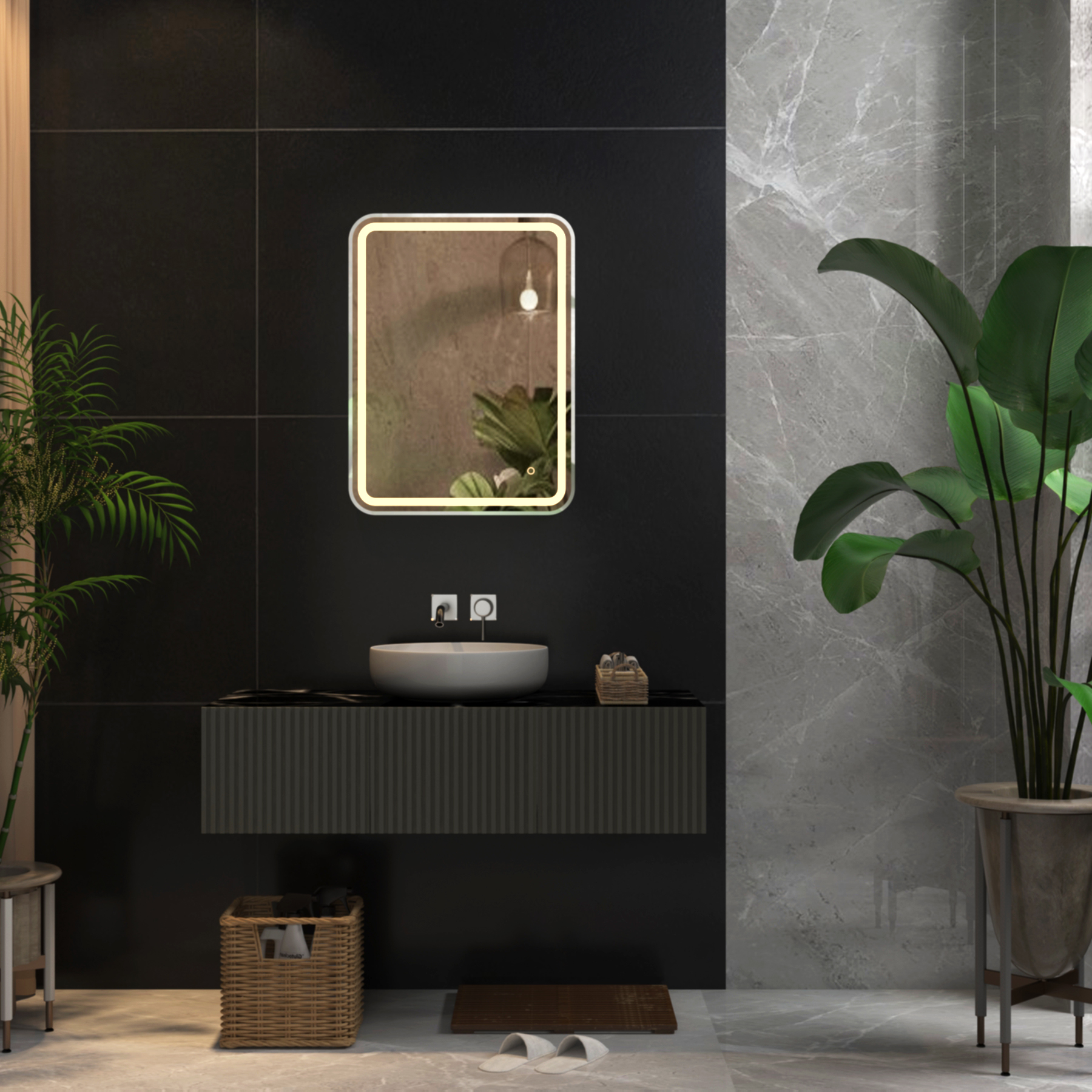 Luna 500 x 700mm Chrome Frontlit LED Illuminated Framed Mirror with Demister Pad & Touch Sensor