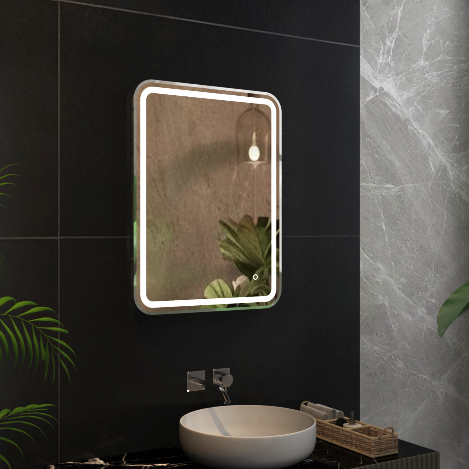 Luna 500 x 700mm Chrome Frontlit LED Illuminated Framed Mirror with Demister Pad & Touch Sensor