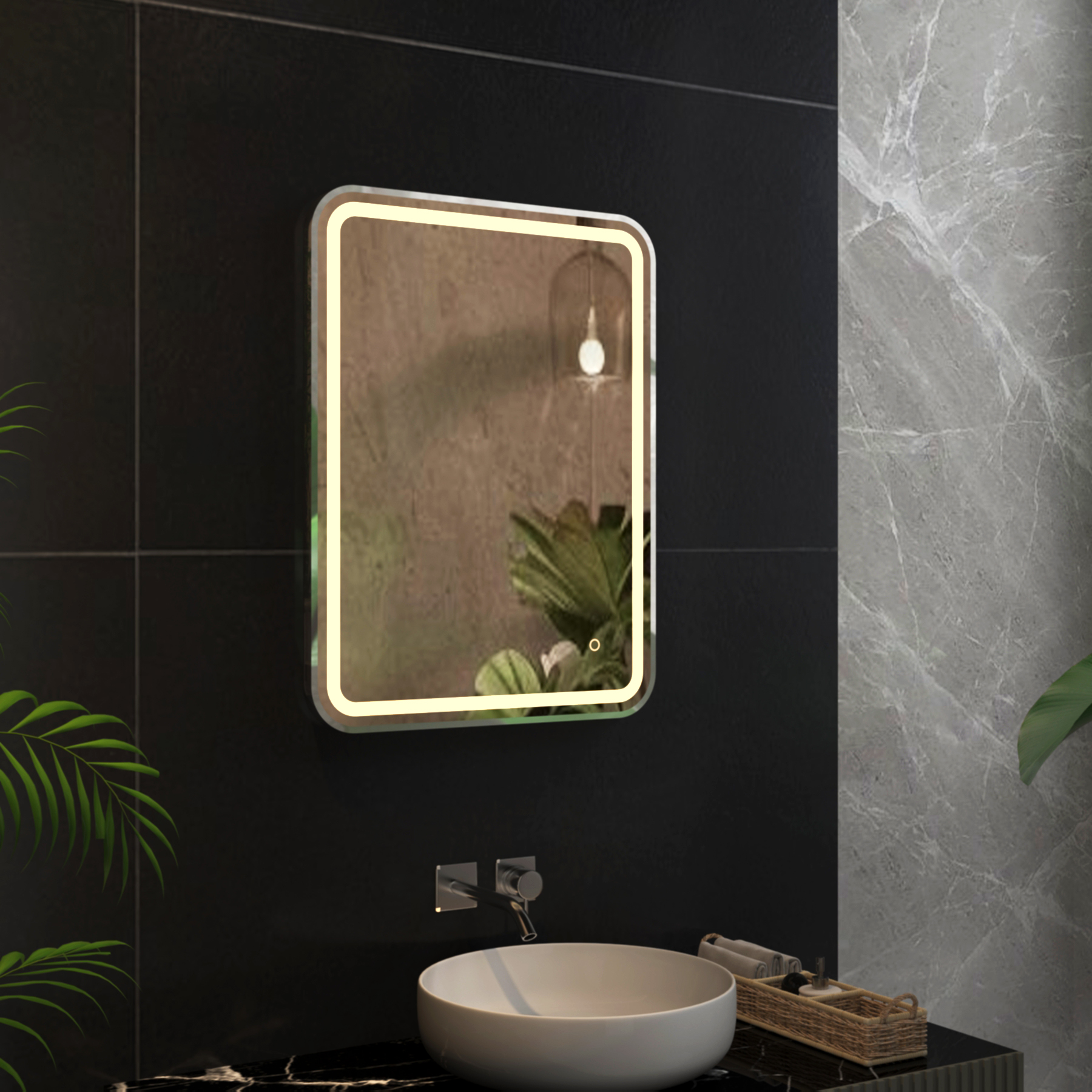 Luna 500 x 700mm Chrome Frontlit LED Illuminated Framed Mirror with Demister Pad & Touch Sensor