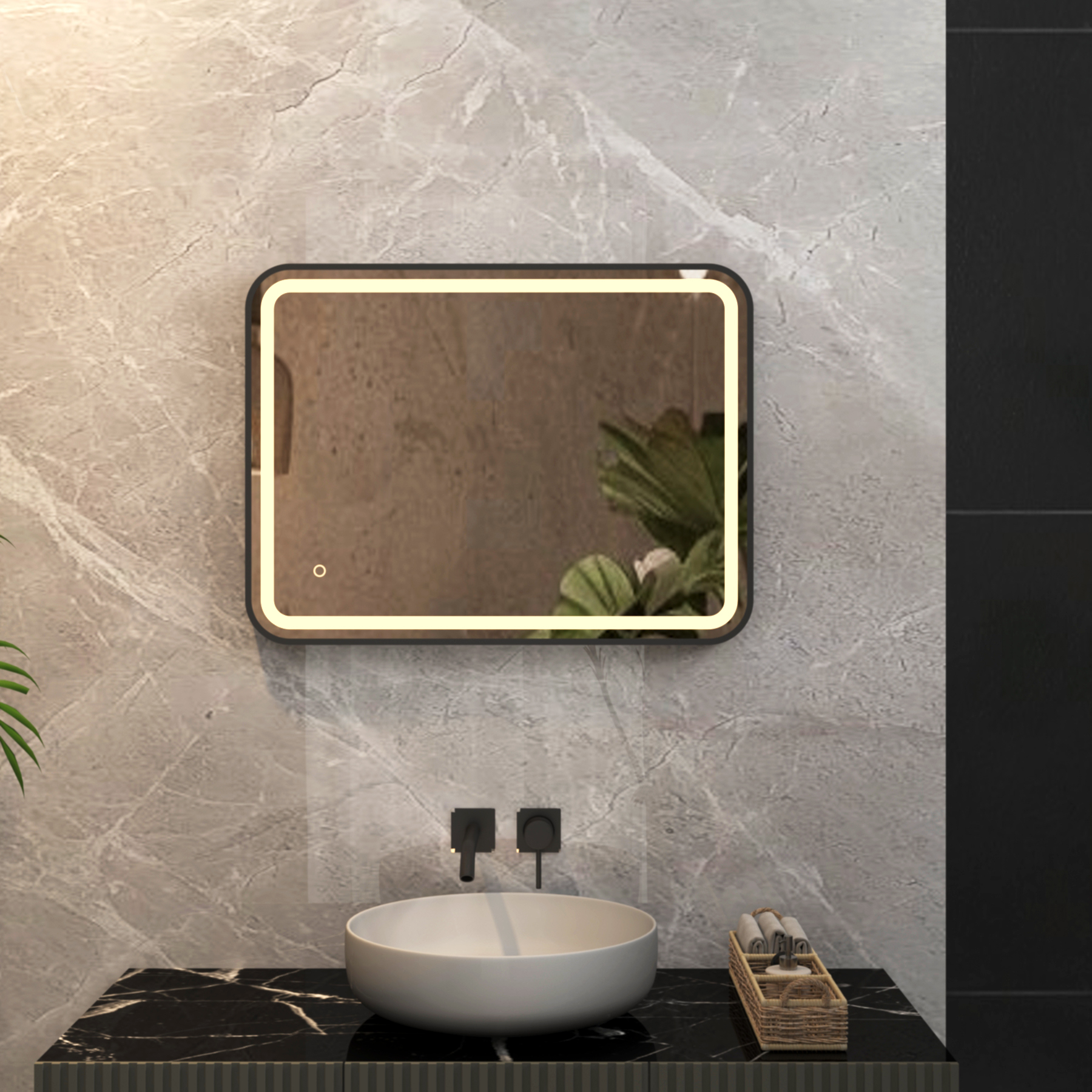 Luna 500 x 700mm Matt Black Frontlit LED Illuminated Framed Mirror with Demister Pad & Touch Sensor