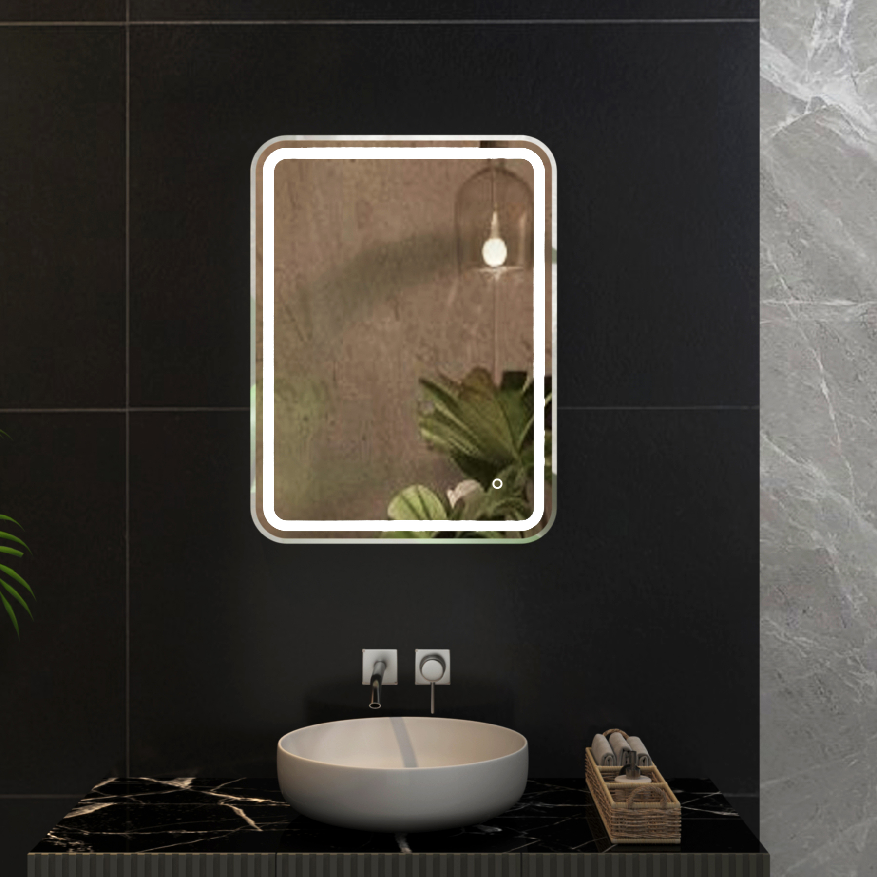 Luna Chrome Frontlit LED Illuminated Framed Rectangular Mirror with Demister Pad & Touch Sensor