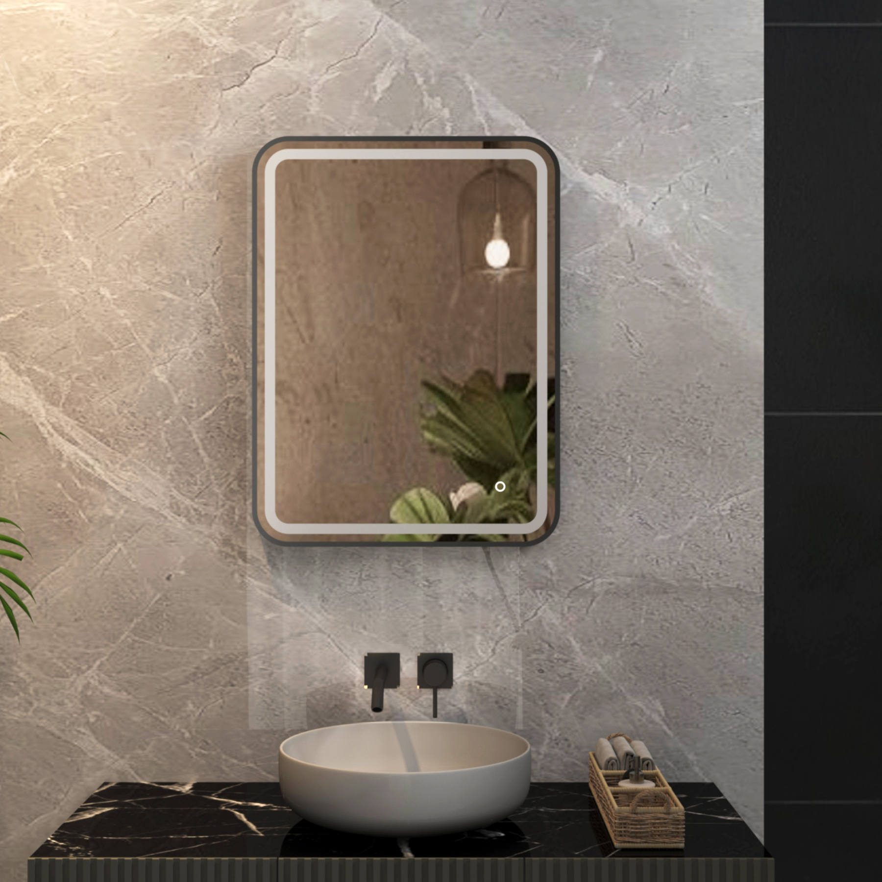 Luna Matt Black Frontlit LED Illuminated Framed Rectangular Mirror with Demister Pad & Touch Sensor