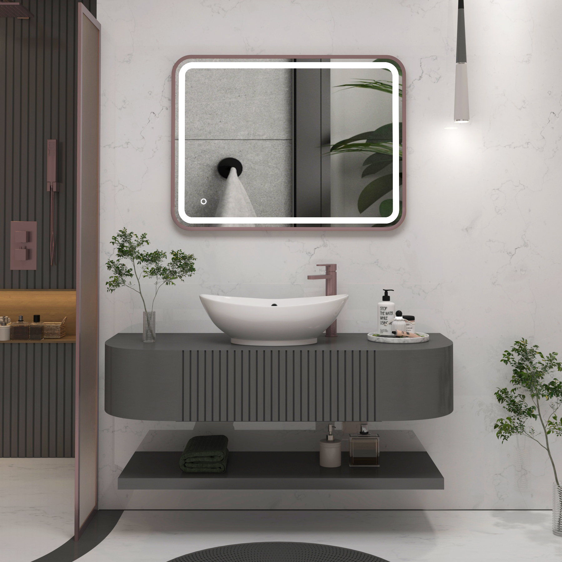 Luna 500 x 700mm Brushed Bronze Frontlit LED Illuminated Framed Mirror with Demister Pad & Touch Sensor