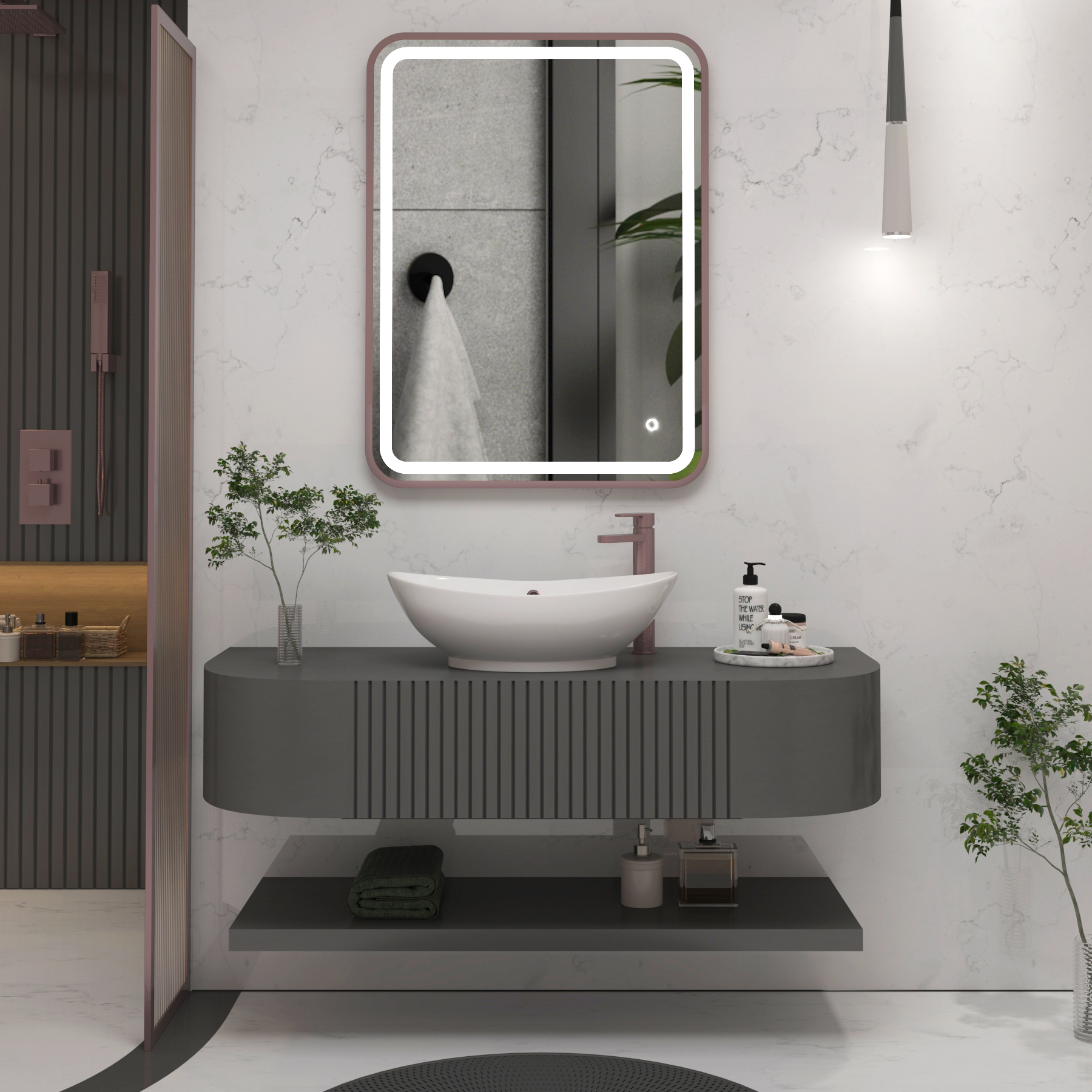 Luna 500 x 700mm Brushed Bronze Frontlit LED Illuminated Framed Mirror with Demister Pad & Touch Sensor