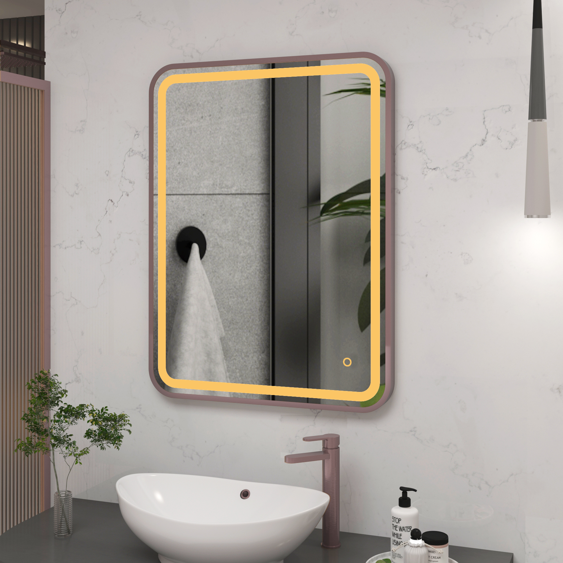 Luna 500 x 700mm Brushed Bronze Frontlit LED Illuminated Framed Mirror with Demister Pad & Touch Sensor