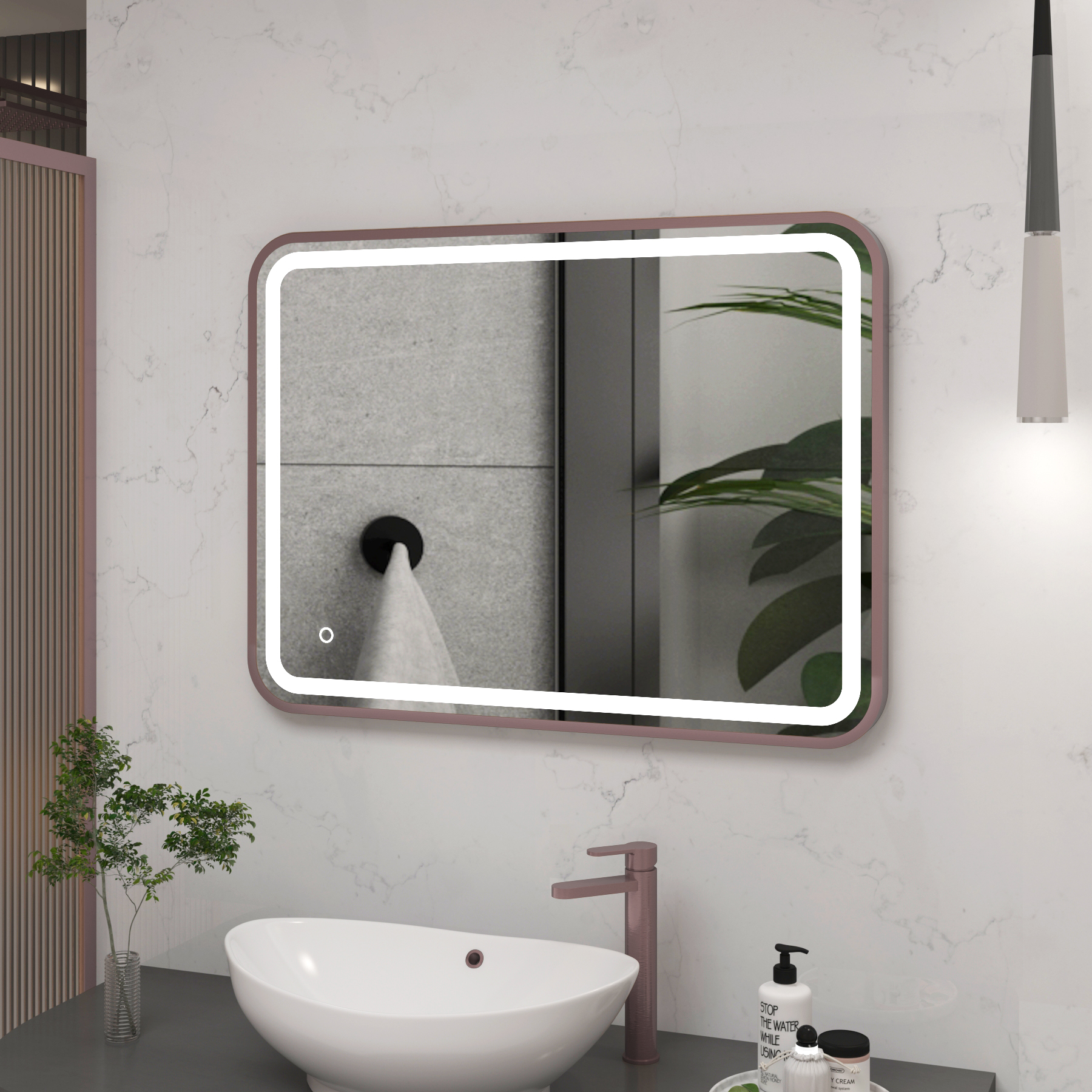 Luna 500 x 700mm Brushed Bronze Frontlit LED Illuminated Framed Mirror with Demister Pad & Touch Sensor