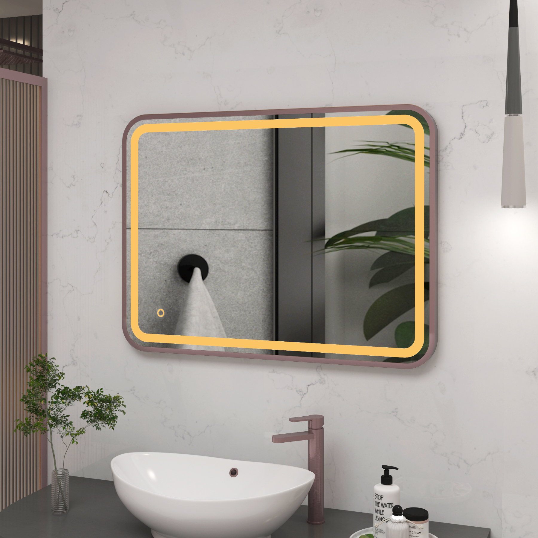 Luna 500 x 700mm Brushed Bronze Frontlit LED Illuminated Framed Mirror with Demister Pad & Touch Sensor