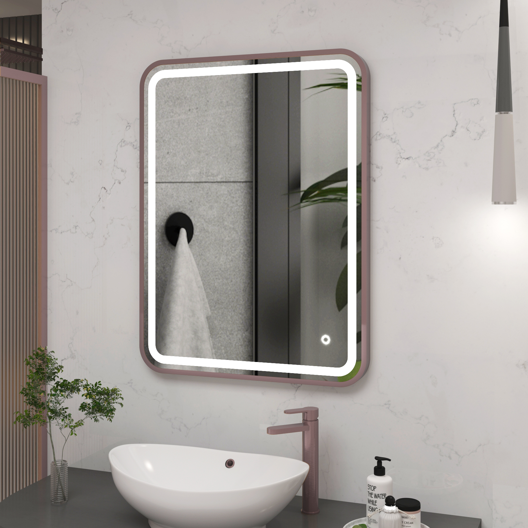 Luna 500 x 700mm Brushed Bronze Frontlit LED Illuminated Framed Mirror with Demister Pad & Touch Sensor