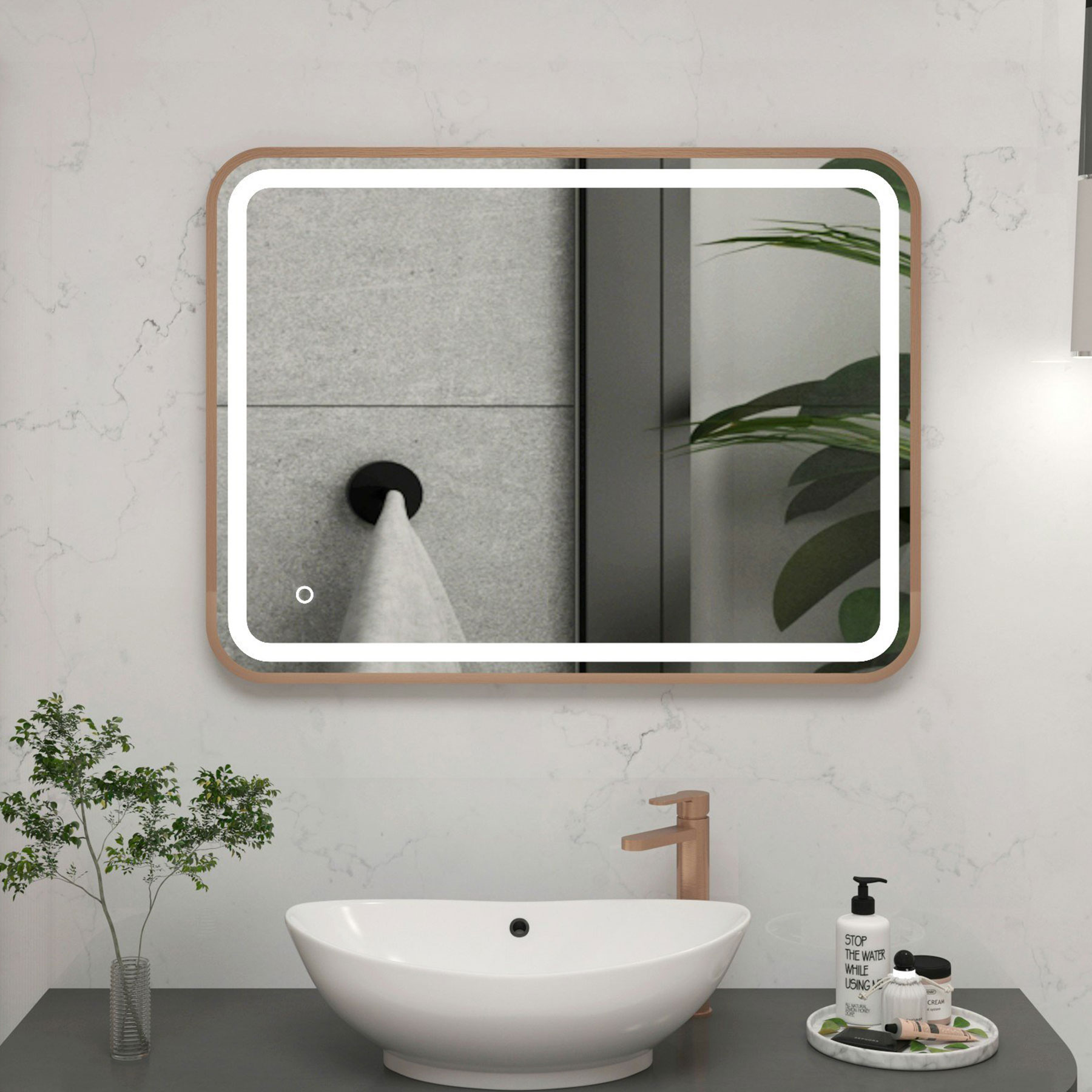 Luna Frontlit LED Framed Illuminated  Bathroom Mirror with Demister Pad & Touch Sensor - Multiple Colours & Sizes