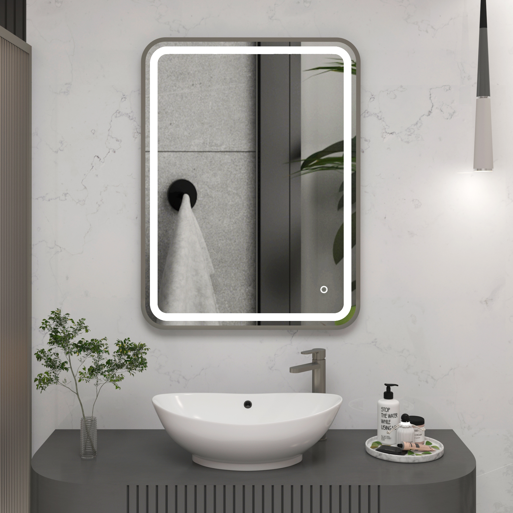 Luna Frontlit LED Illuminated Framed Bathroom Mirror with Demister Pad & Touch Sensor - Multiple Colours & Sizes