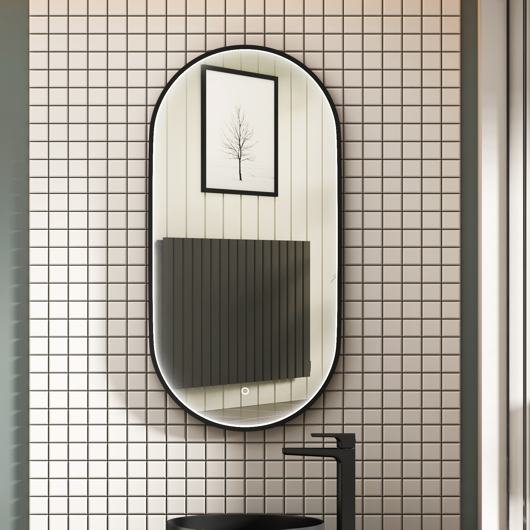 Luxor 450 x 900mm Framed Capsule Mirror Within Frame LED, Touch Sensor & Demister Pad  - Multiple Colours