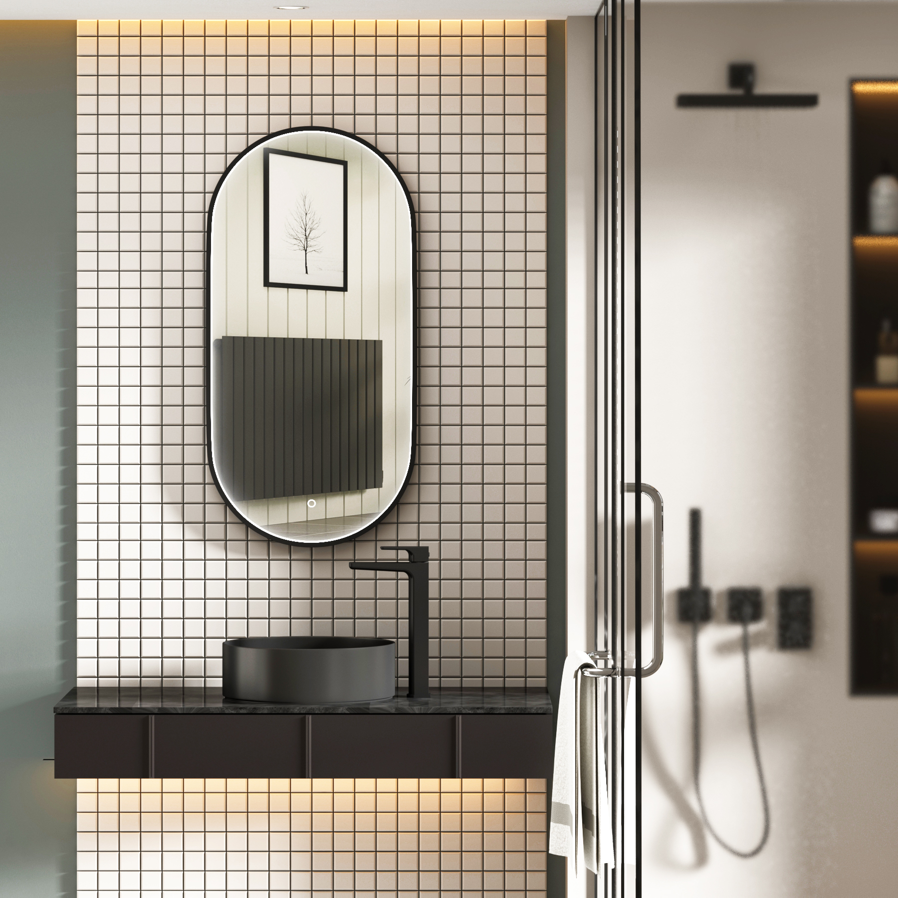 Luxor 450 x 900mm Framed Capsule Mirror Within Frame LED, Touch Sensor & Demister Pad  - Multiple Colours