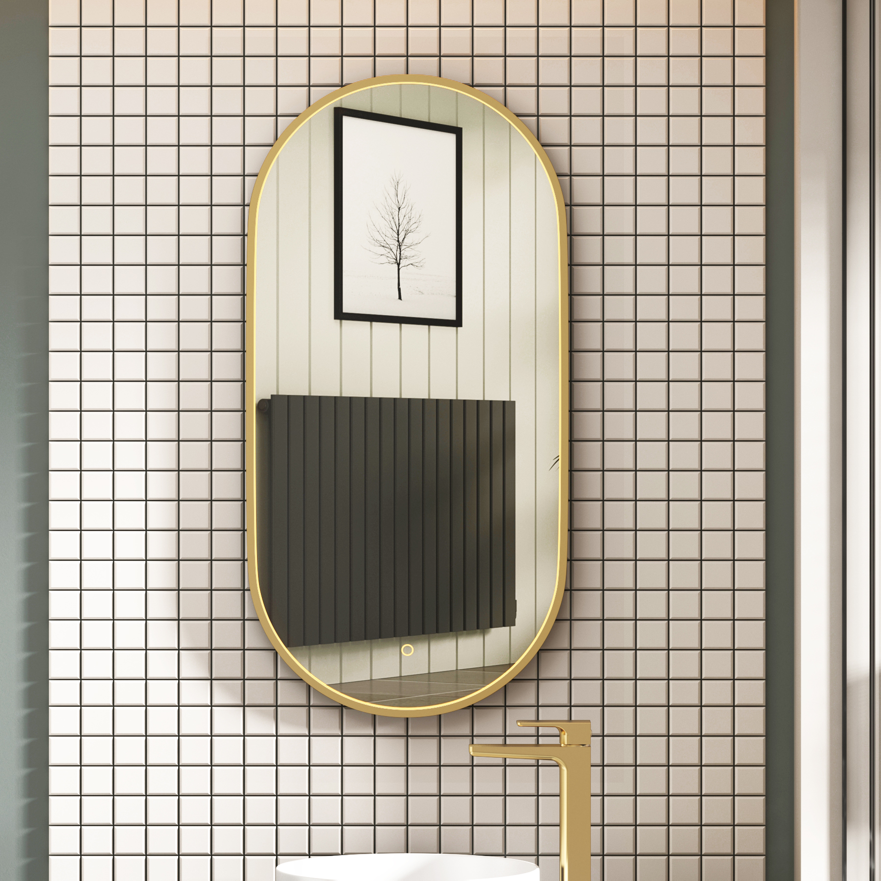 Luxor 450 x 900mm Framed Capsule Mirror Within Frame LED, Touch Sensor & Demister Pad  - Multiple Colours