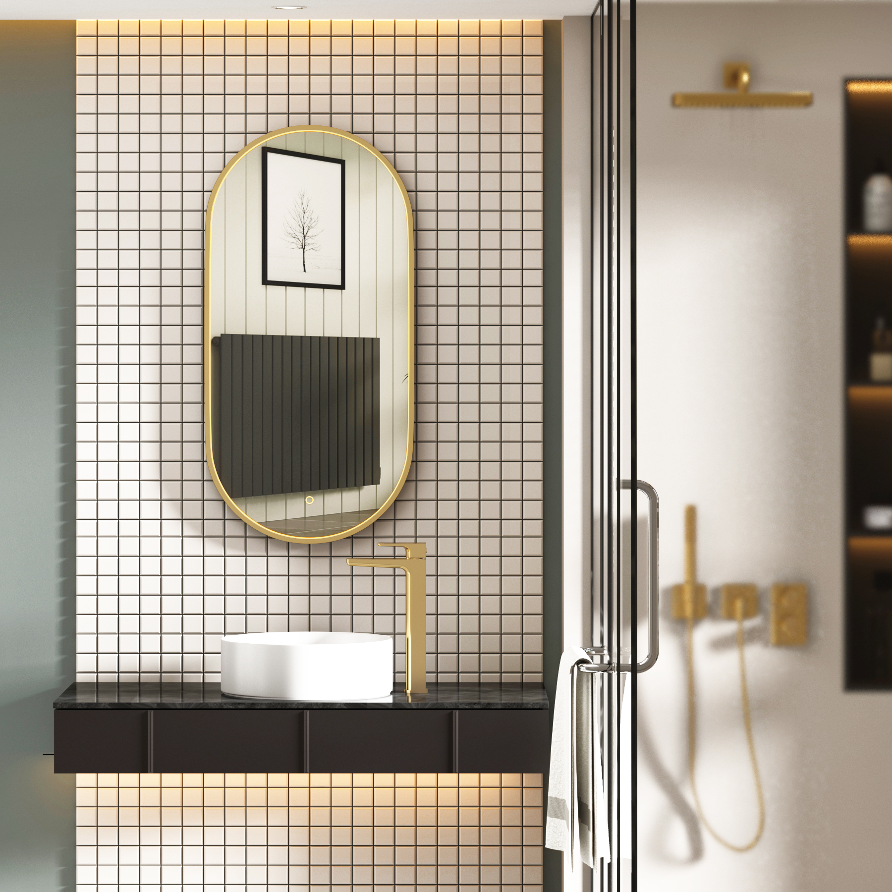 Luxor 450 x 900mm Framed Capsule Mirror Within Frame LED, Touch Sensor & Demister Pad  - Multiple Colours