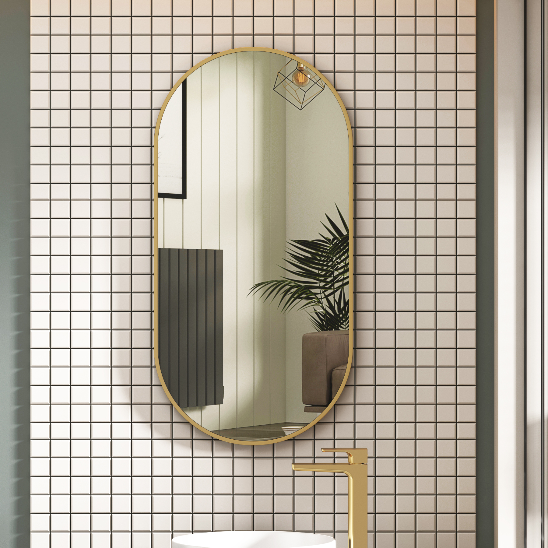 Elmore 900 x 450mm Brushed Brass Aluminum Framed Bathroom Mirror Minimalist Design - Capsule 