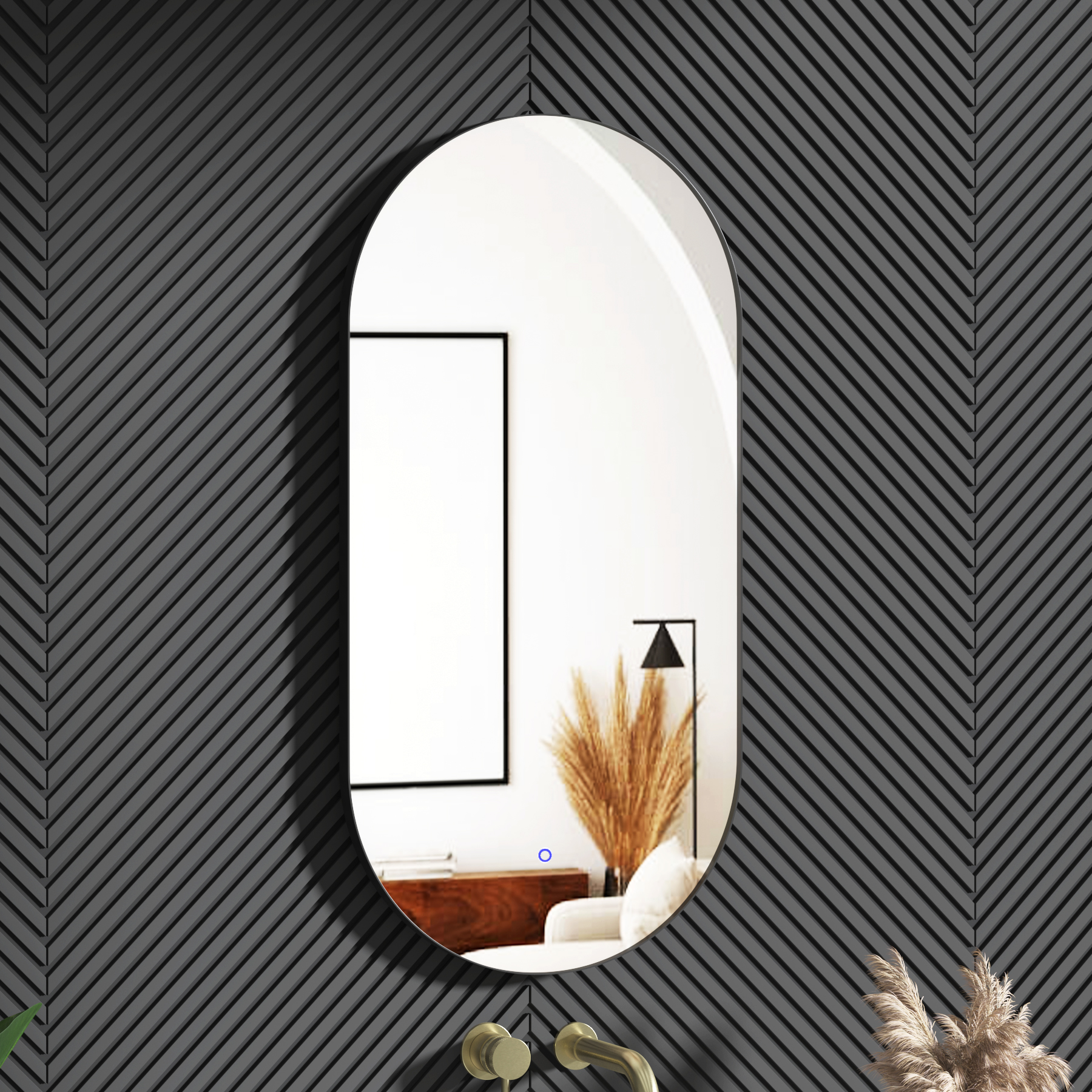 Luton 900 x 450mm Matt Black Backlit LED Illuminated Framed Mirror with Demister Pad & Touch Sensor - Capsule
