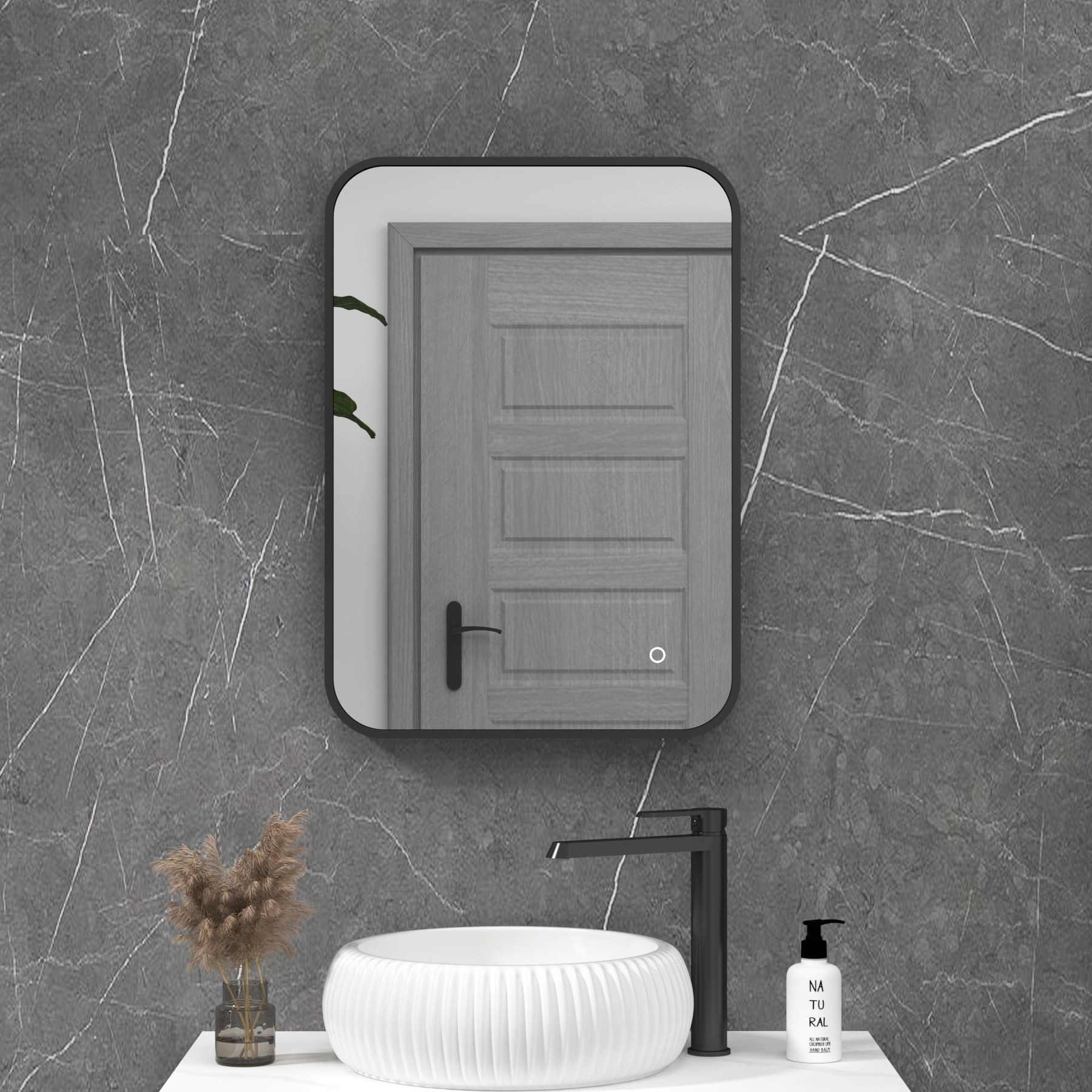 Luton Matt Black Backlit Framed LED Illuminated Rectangular Bathroom Mirror with Touch Sensor & Anti-Fog