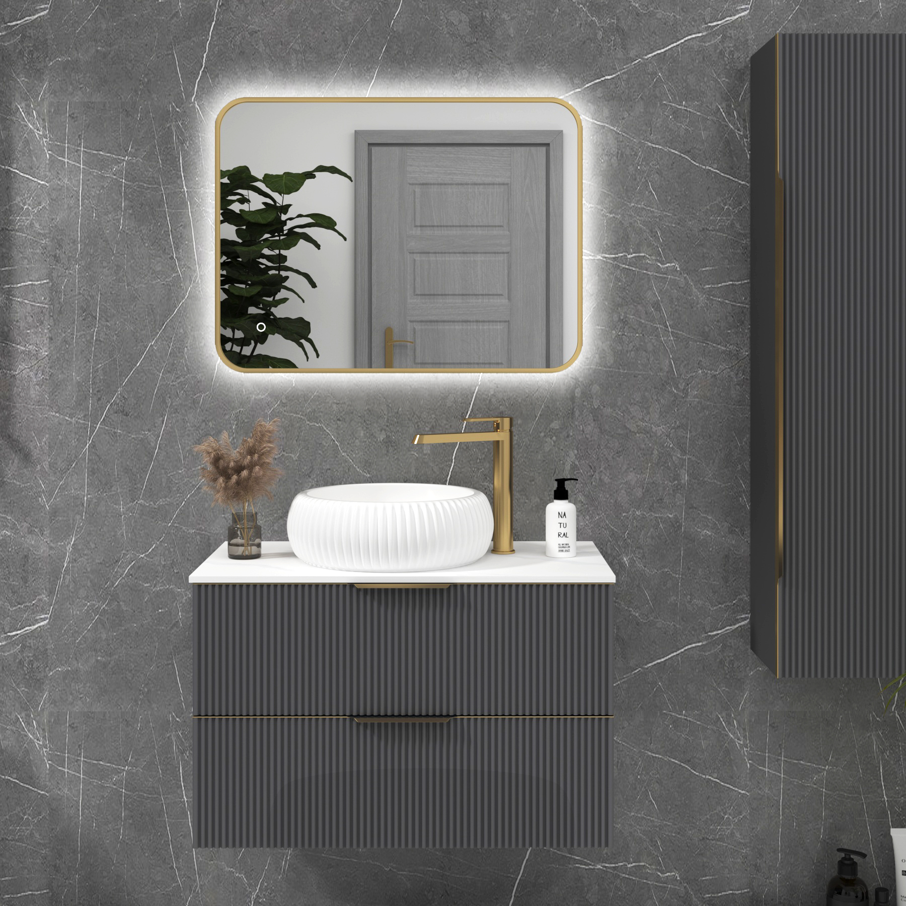 Luton Brushed Brass Backlit Framed LED Illuminated Rectangular Bathroom ...