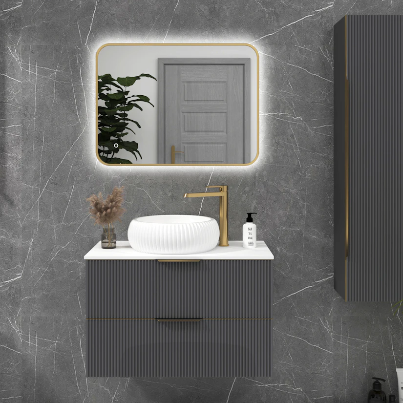 Luton Brushed Brass Backlit Framed LED Illuminated Rectangular Bathroom ...